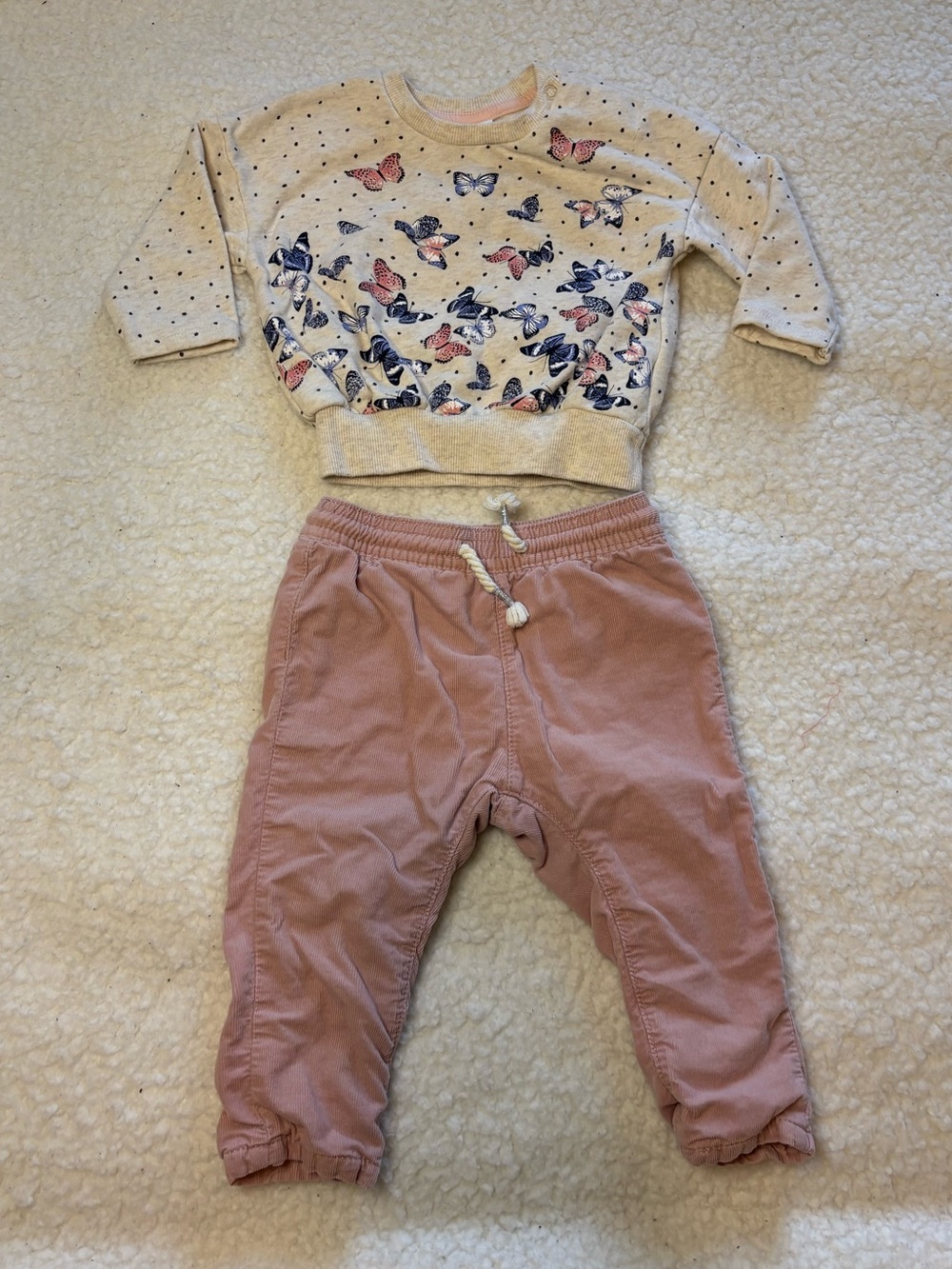 H&M Baby Girl 2-Piece Butterfly Sweatshirt & Pink Corduroy Pants Outfit Set